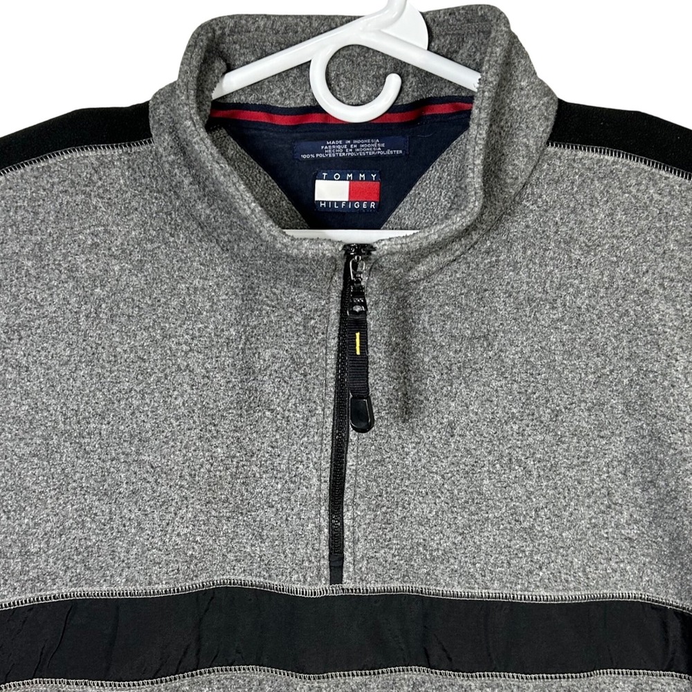 Tommy Hilfiger Gray Fleece 1/4 Zip Pullover TH Logo‎ Spell Out Y2K Menswear 2XL